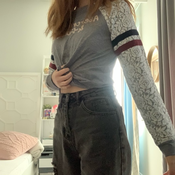 abercrombie & fitch grey laced sleeve top - Picture 3 of 4
